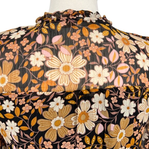 Monteau Floral Sheer Blouse With Metallic Details Half Sleeves Size Medium - Picture 6 of 10